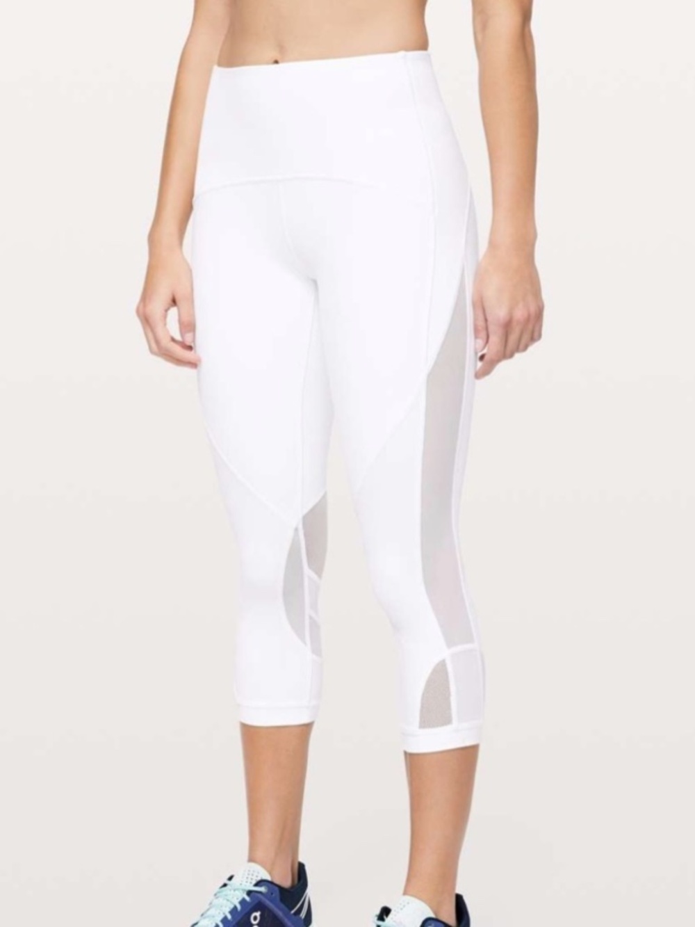 Lululemon White Mesh Panel Crop Leggings Size 4 Athletic Yoga Running Pants
